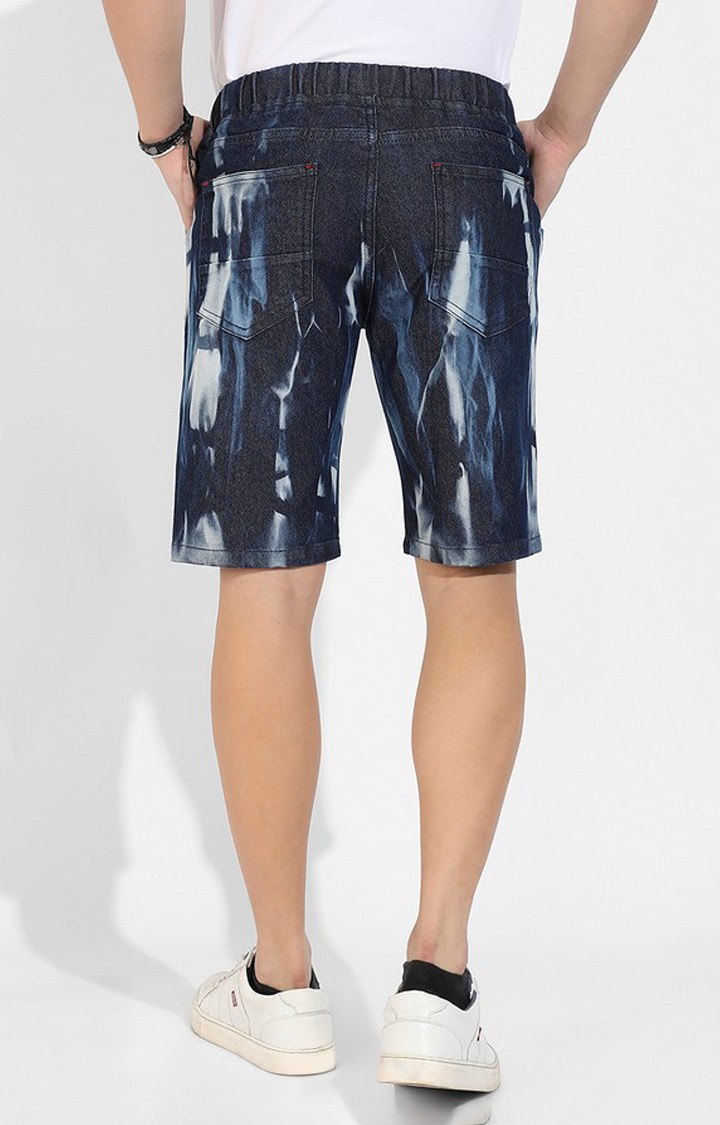 Men's Navy Blue Printed Denim Shorts