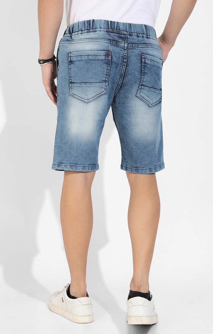 Men's Blue Solid Denim Shorts