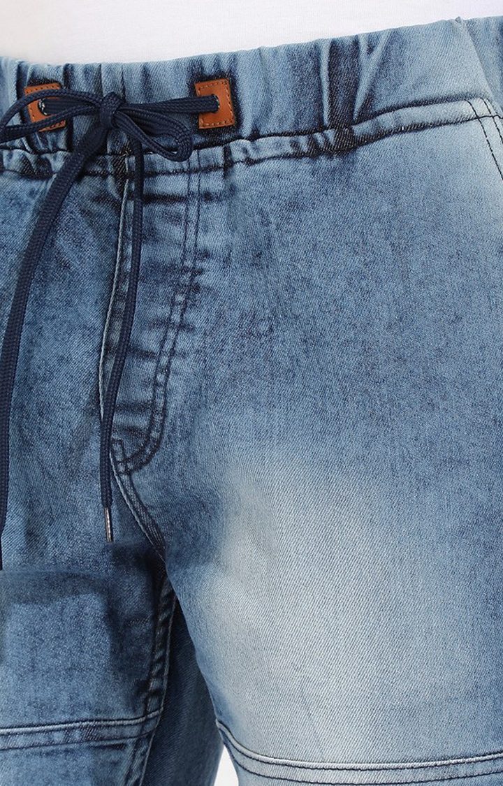 Men's Blue Solid Denim Shorts