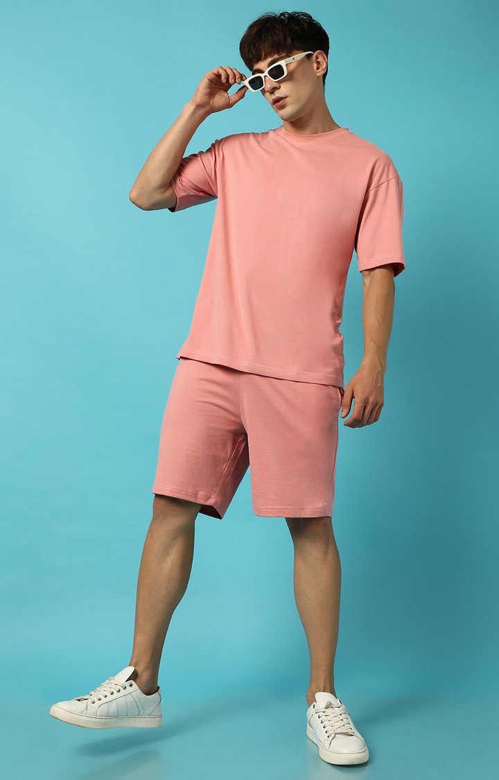 Men's Pink Cotton Solid Co-ords