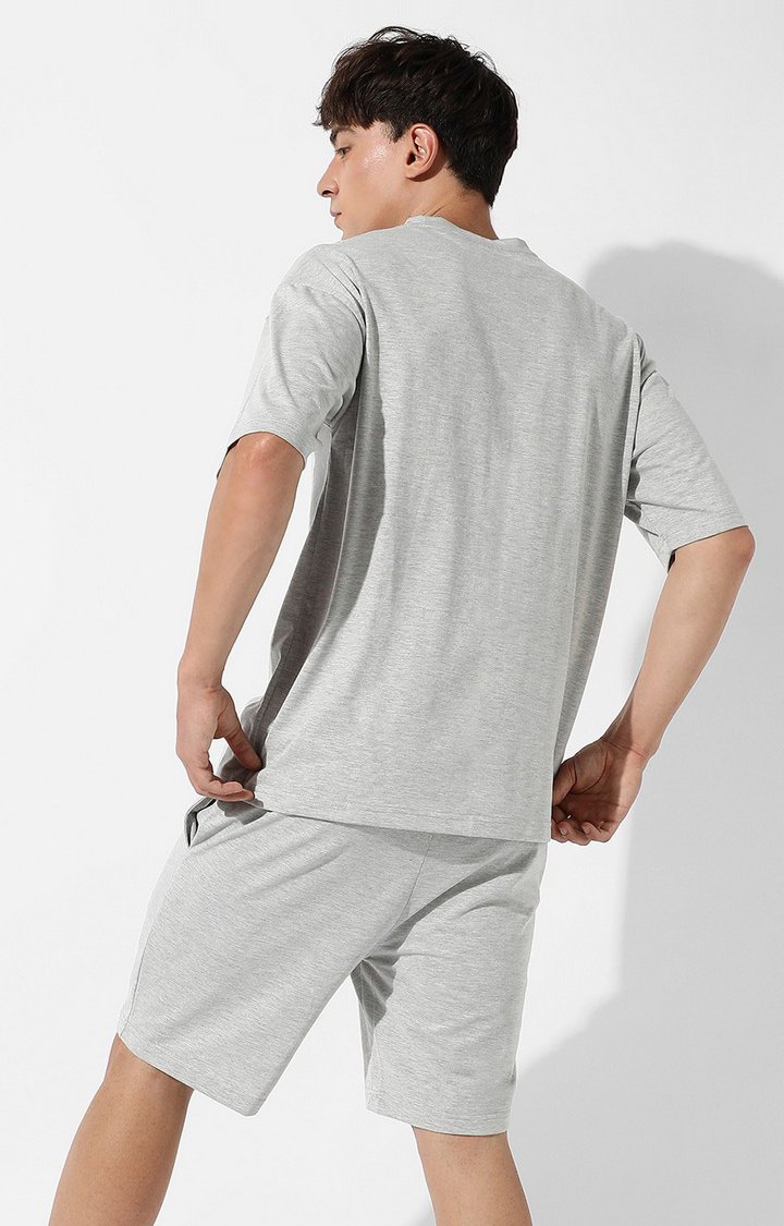 Men's Light Grey Cotton Melange Textured Co-ords