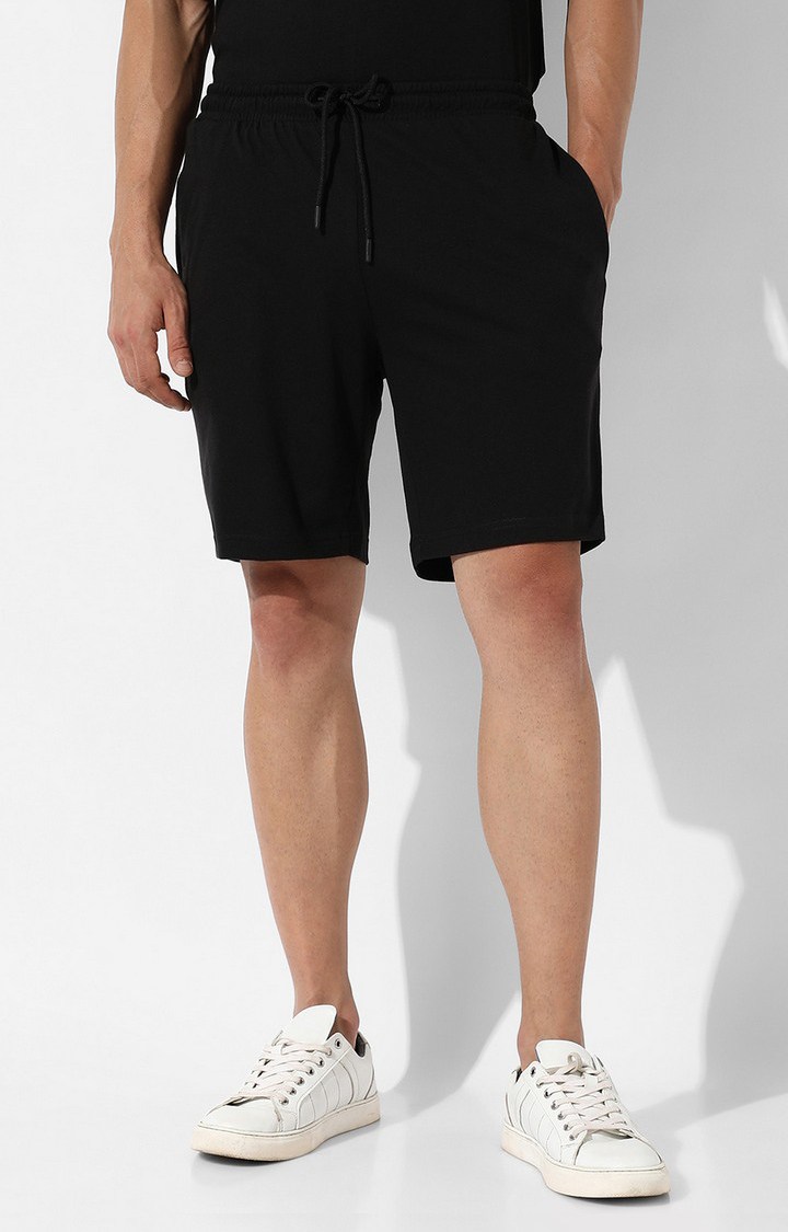 Men's Black Cotton Solid Co-ords