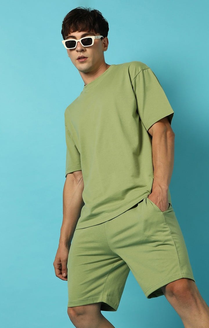 Men's Green Solid Co-ords