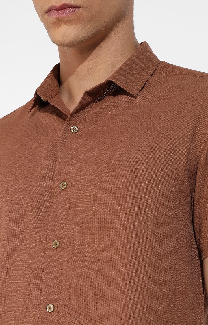 Men's Brown Cotton Solid Co-ords