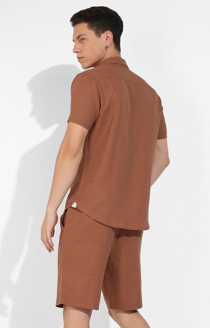 Men's Brown Cotton Solid Co-ords