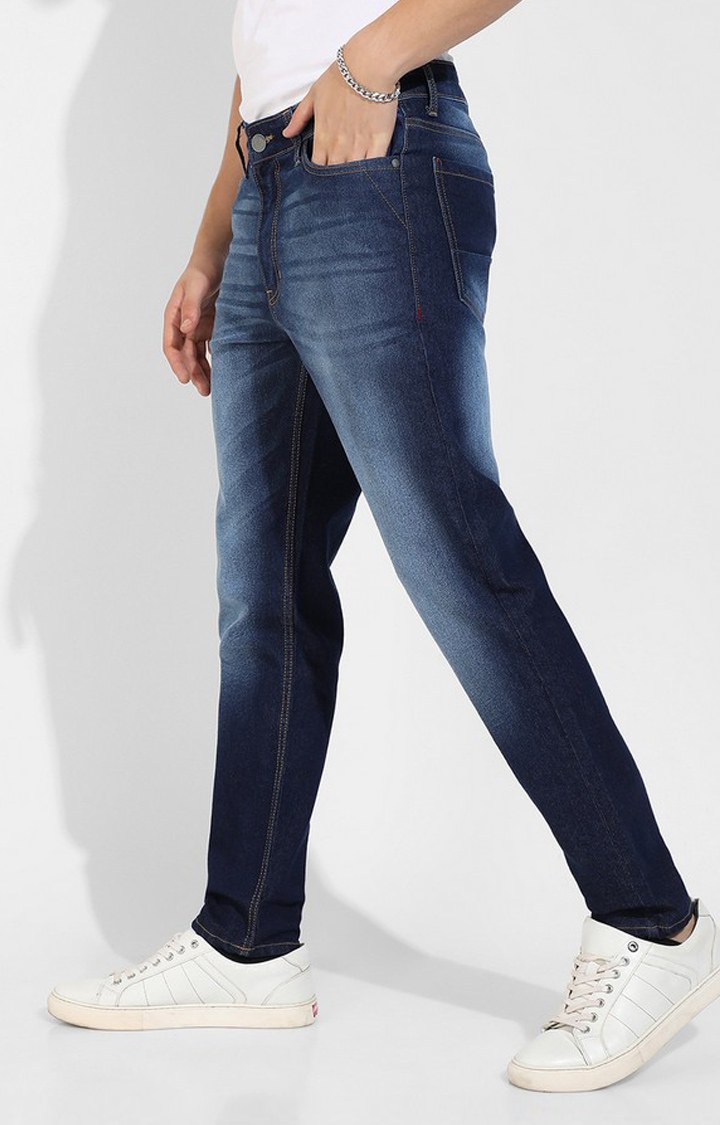 Men's Dark Blue Solid Denim Skinny Jeans