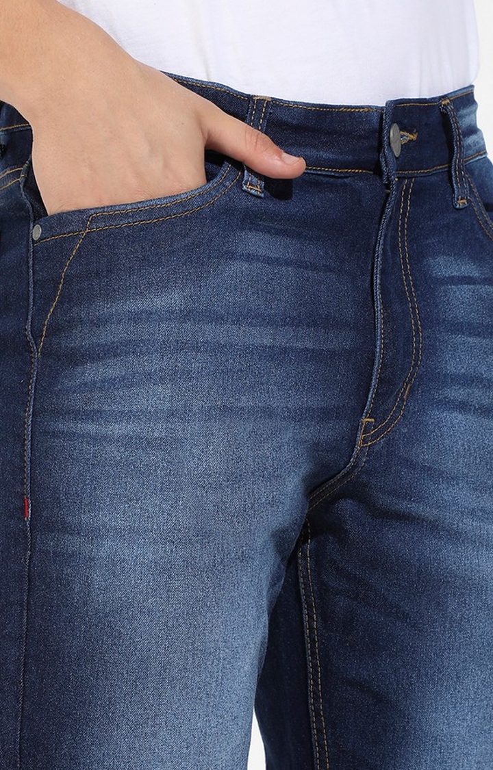 Men's Dark Blue Solid Denim Skinny Jeans