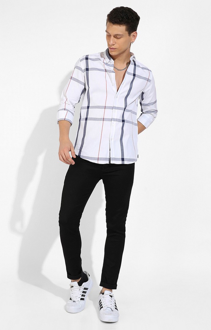 Men's White Checked Casual Shirts