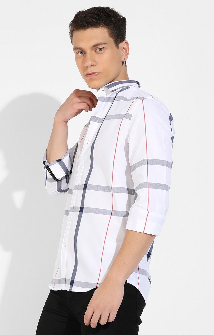 CAMPUS SUTRA | Men's White Cotton Checkered Casual Shirts