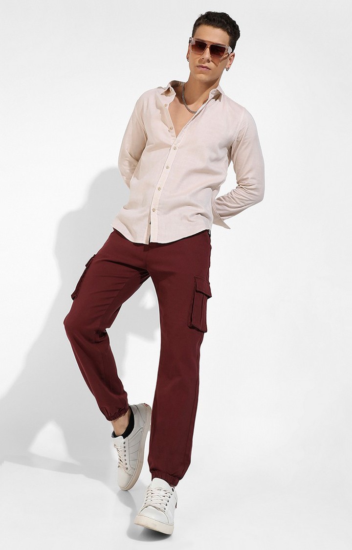 Men's Beige Solid Casual Shirts