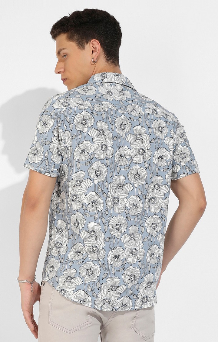 Men's Icy Blue Rayon Floral Printed Casual Shirts