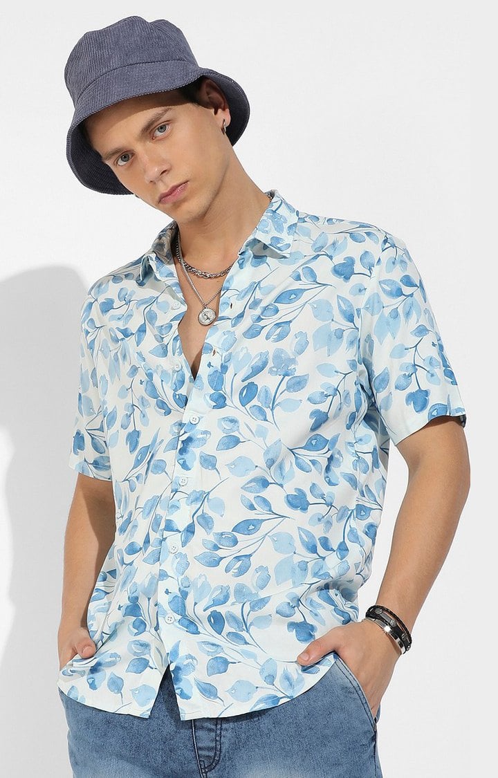 Men's Blue Printed Casual Shirts