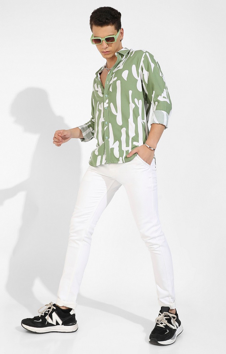Men's Sage Green Rayon Printed Casual Shirts