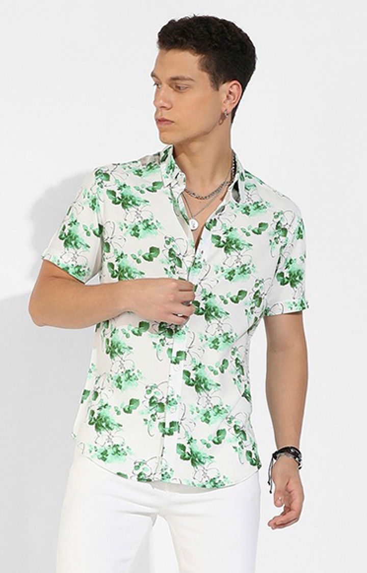 Abstract Floral Print Men's Black Resort Shirt