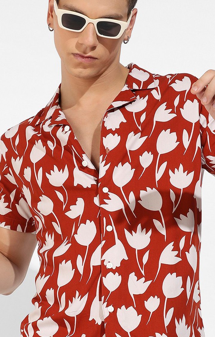 Men's Red Printed Casual Shirts