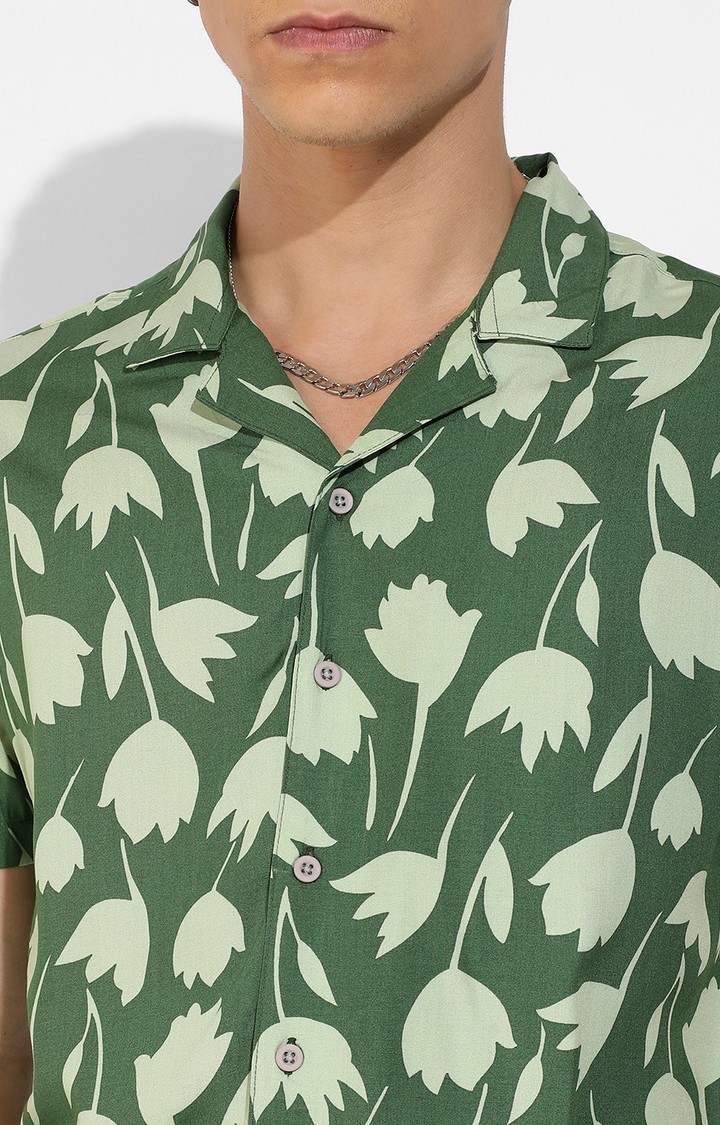 Men's Green Printed Casual Shirts