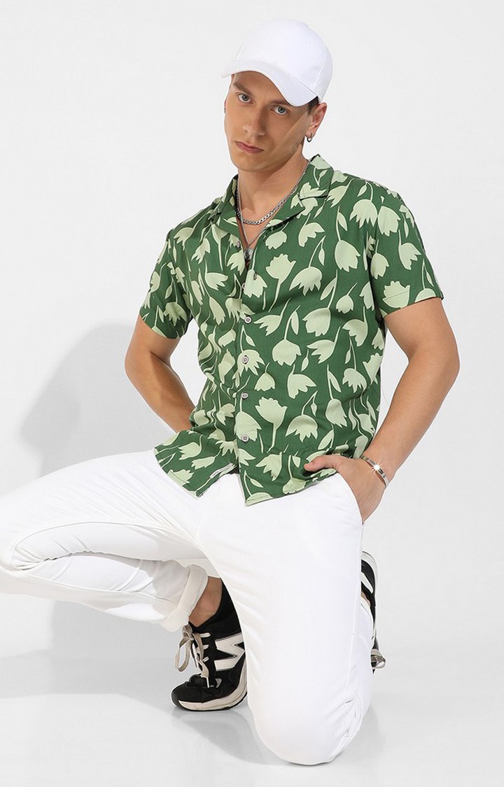 Men's Green Printed Casual Shirts