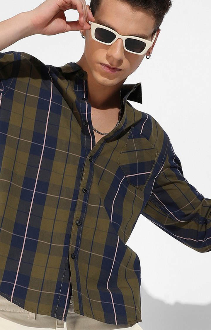 Men's Green Checked Casual Shirts
