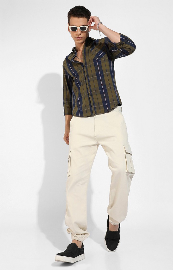 Men's Green Checked Casual Shirts