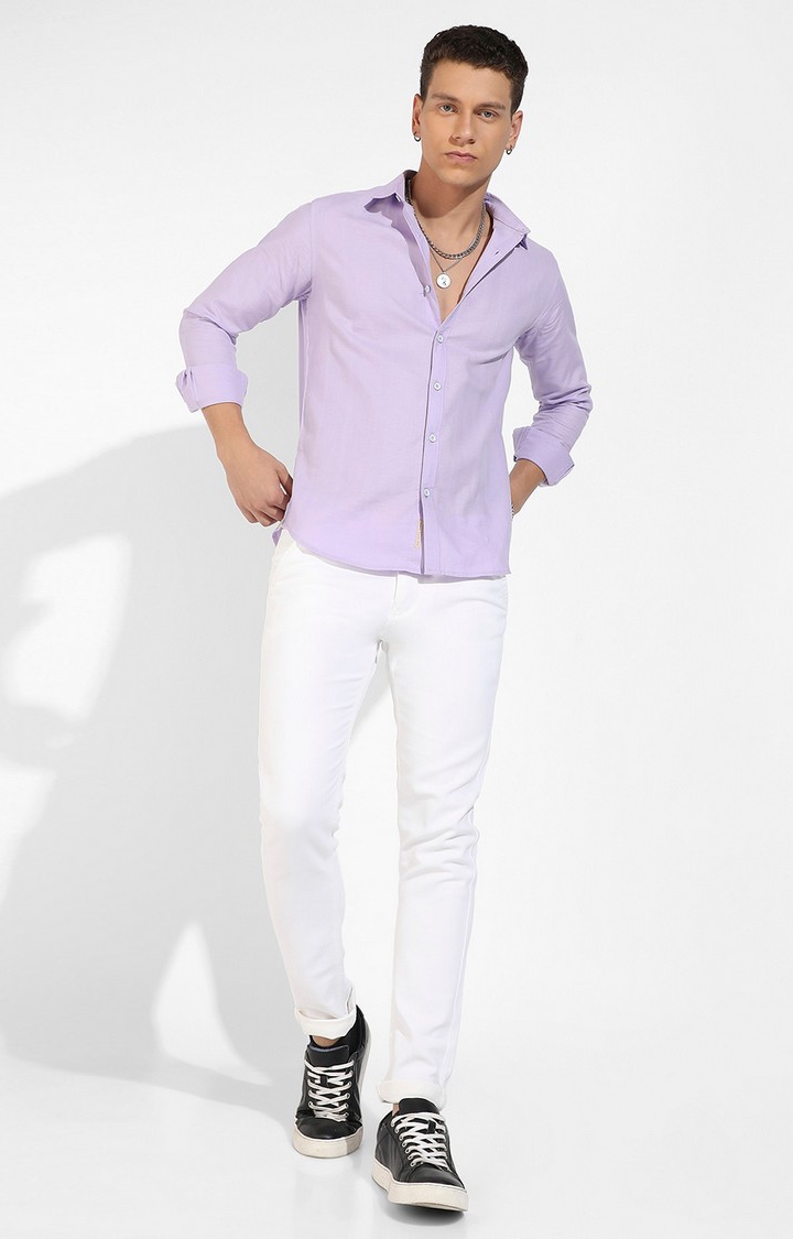 Men's Lavender Cotton Solid Casual Shirts