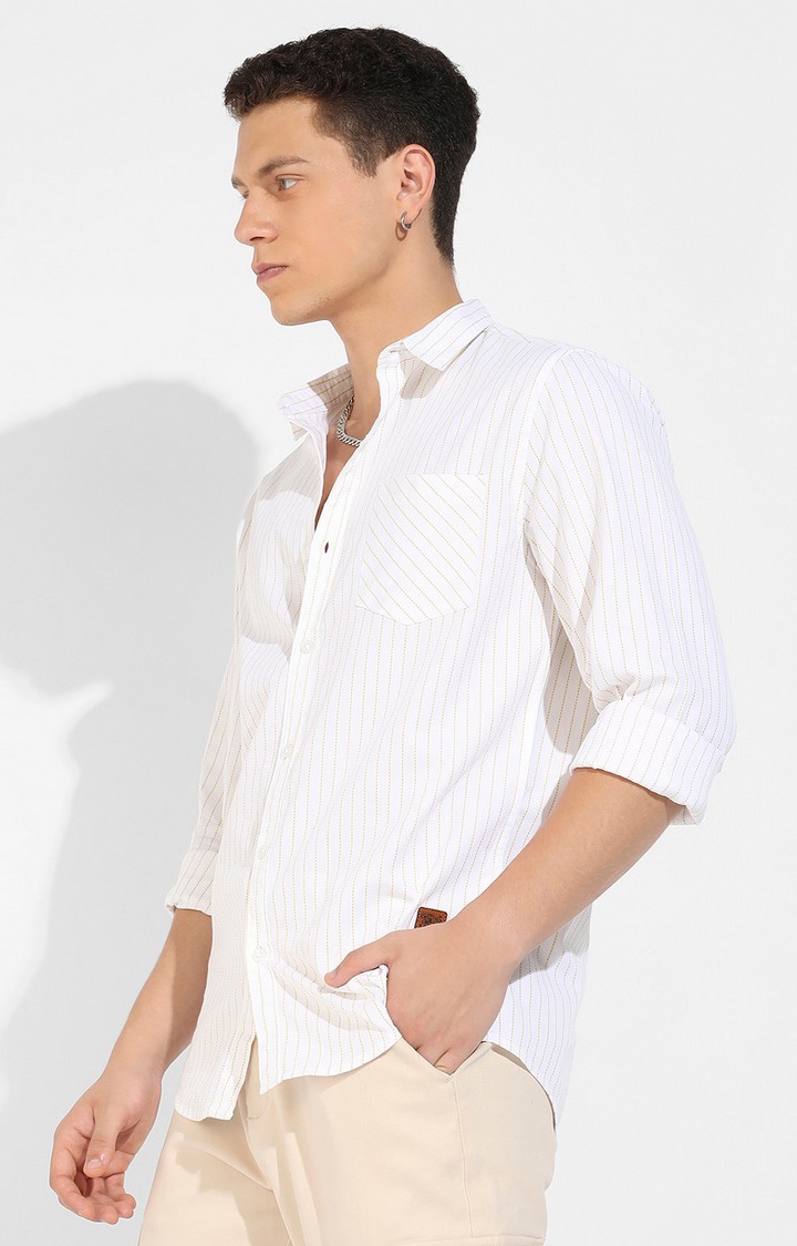 CAMPUS SUTRA | Men's White Cotton Striped Casual Shirts