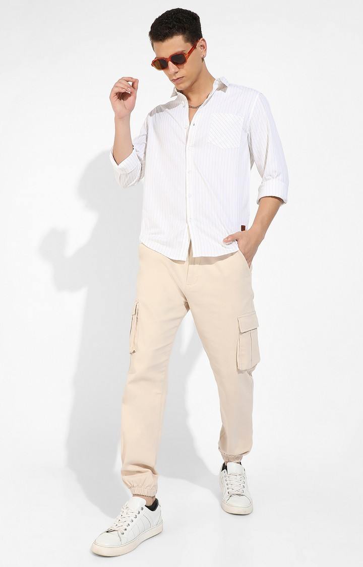 Men's White Striped Casual Shirts
