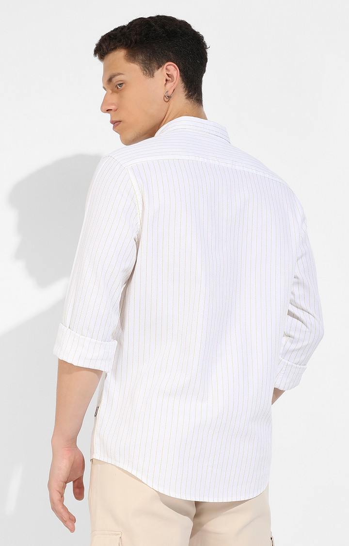 Men's White Cotton Striped Casual Shirts