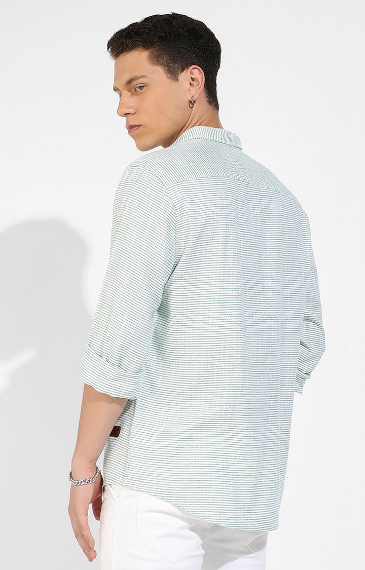 Men's Green Striped Casual Shirts
