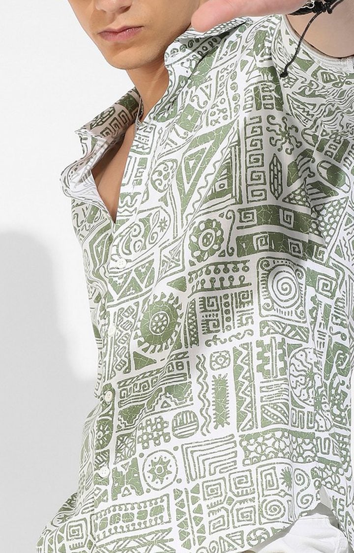 Men's Green Printed Casual Shirts
