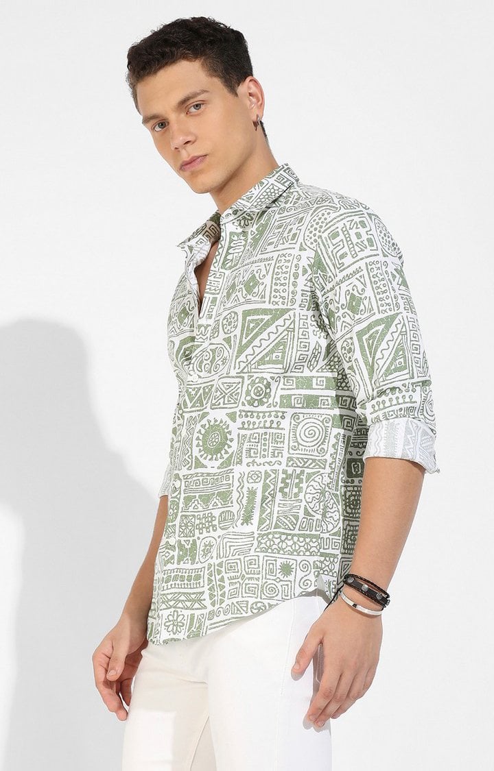 Men's Green Printed Casual Shirts