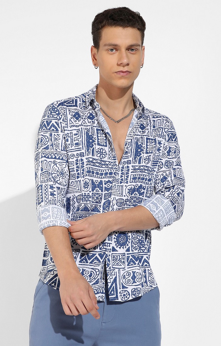 CAMPUS SUTRA | Men's Indigo Blue Rayon Printed Casual Shirts