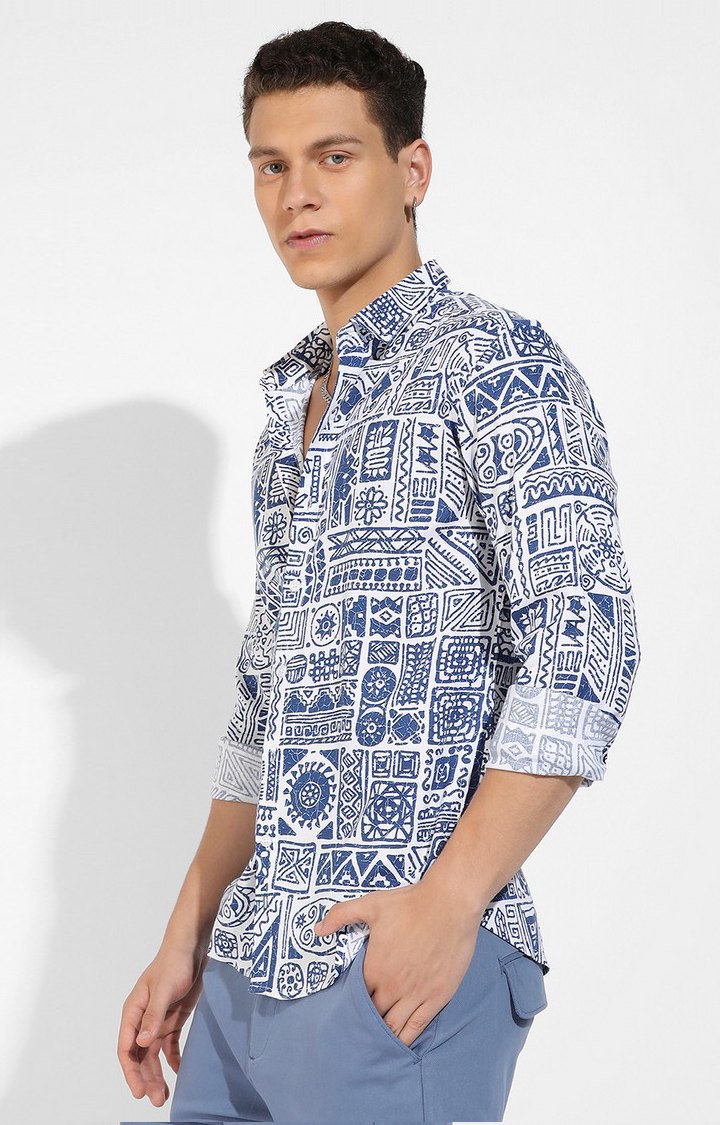 Men's Blue Printed Casual Shirts