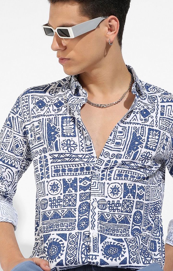 Men's Indigo Blue Rayon Printed Casual Shirts