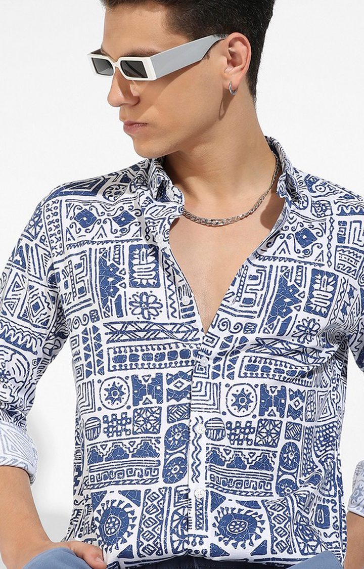 Men's Blue Printed Casual Shirts