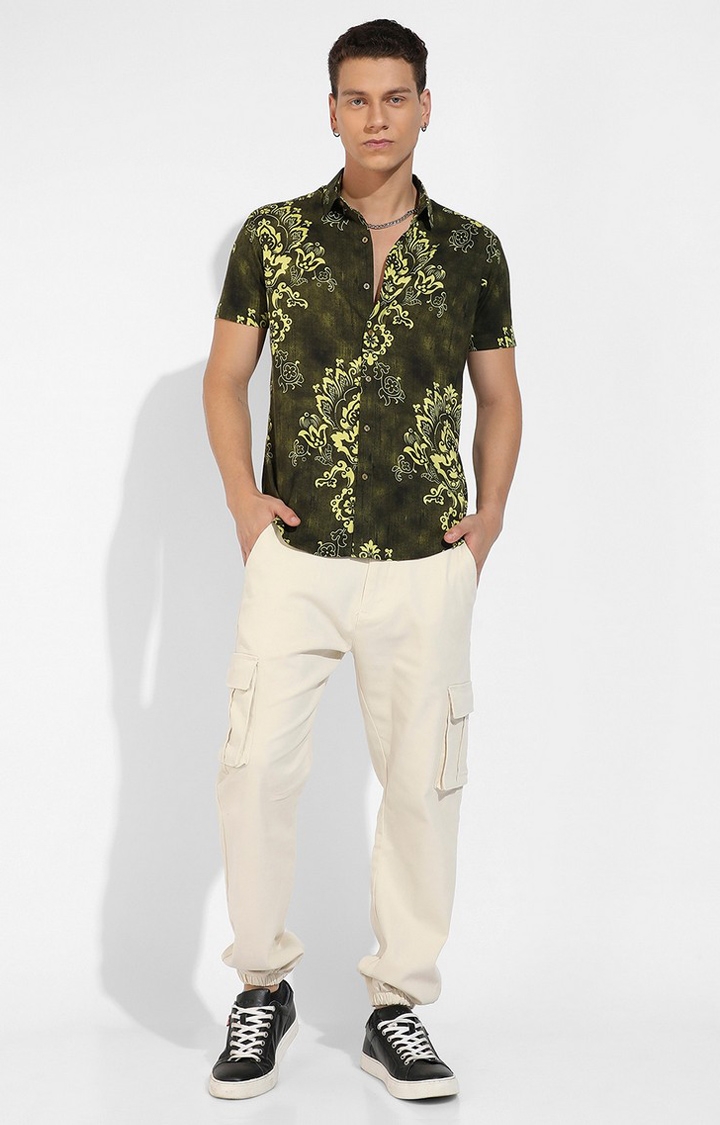 Men's Forest Green Rayon Printed Casual Shirts