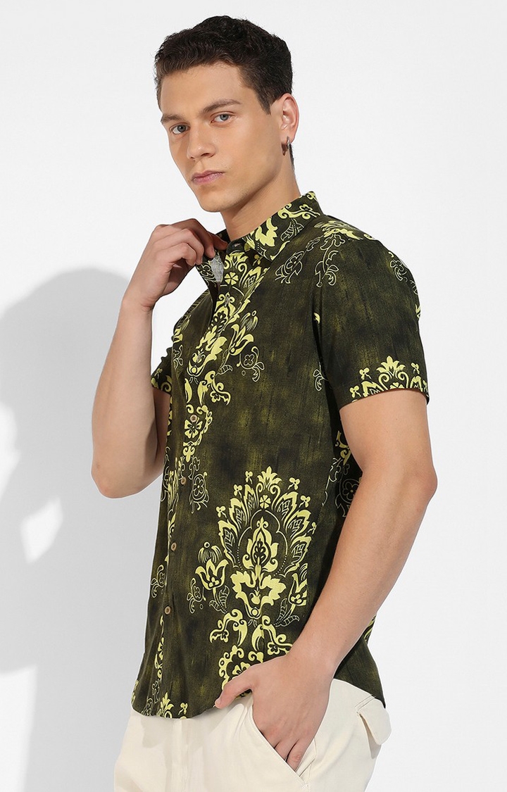 CAMPUS SUTRA | Men's Forest Green Rayon Printed Casual Shirts