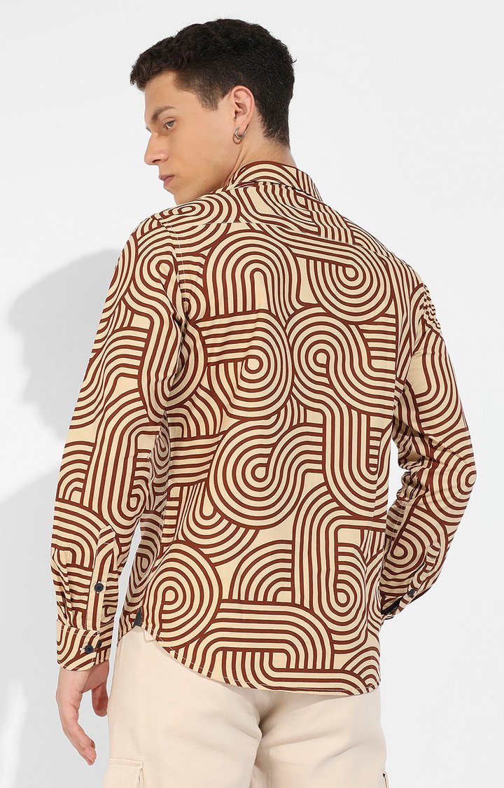 Men's Beige Printed Casual Shirts