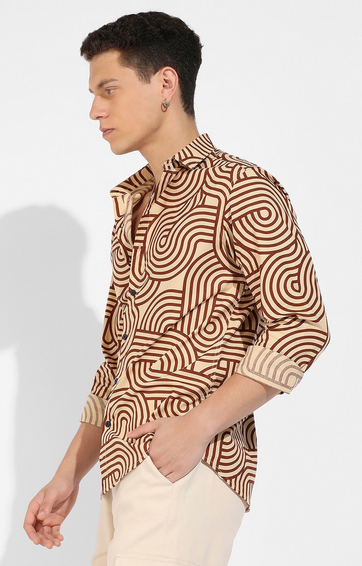 CAMPUS SUTRA | Men's Beige and Brown Cotton Printed Casual Shirts