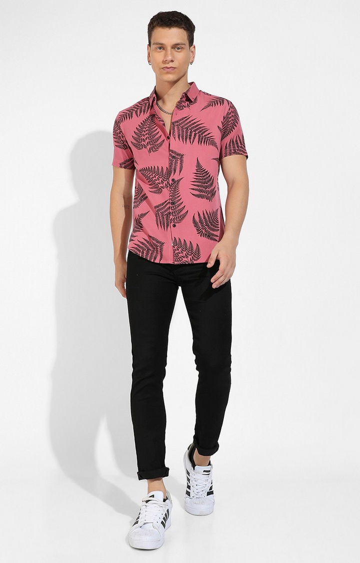 Men's Pink Rayon Printed Casual Shirts