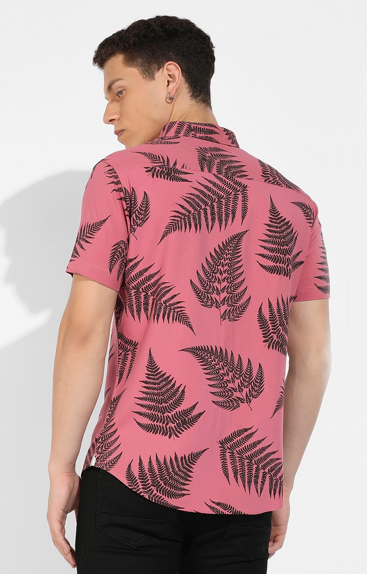 Men's Pink Rayon Printed Casual Shirts