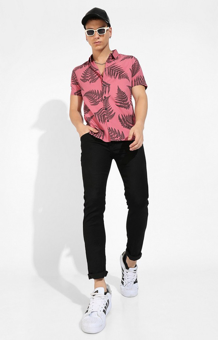 Men's Pink Rayon Printed Casual Shirts