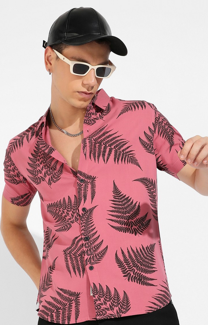 CAMPUS SUTRA | Men's Pink Rayon Printed Casual Shirts
