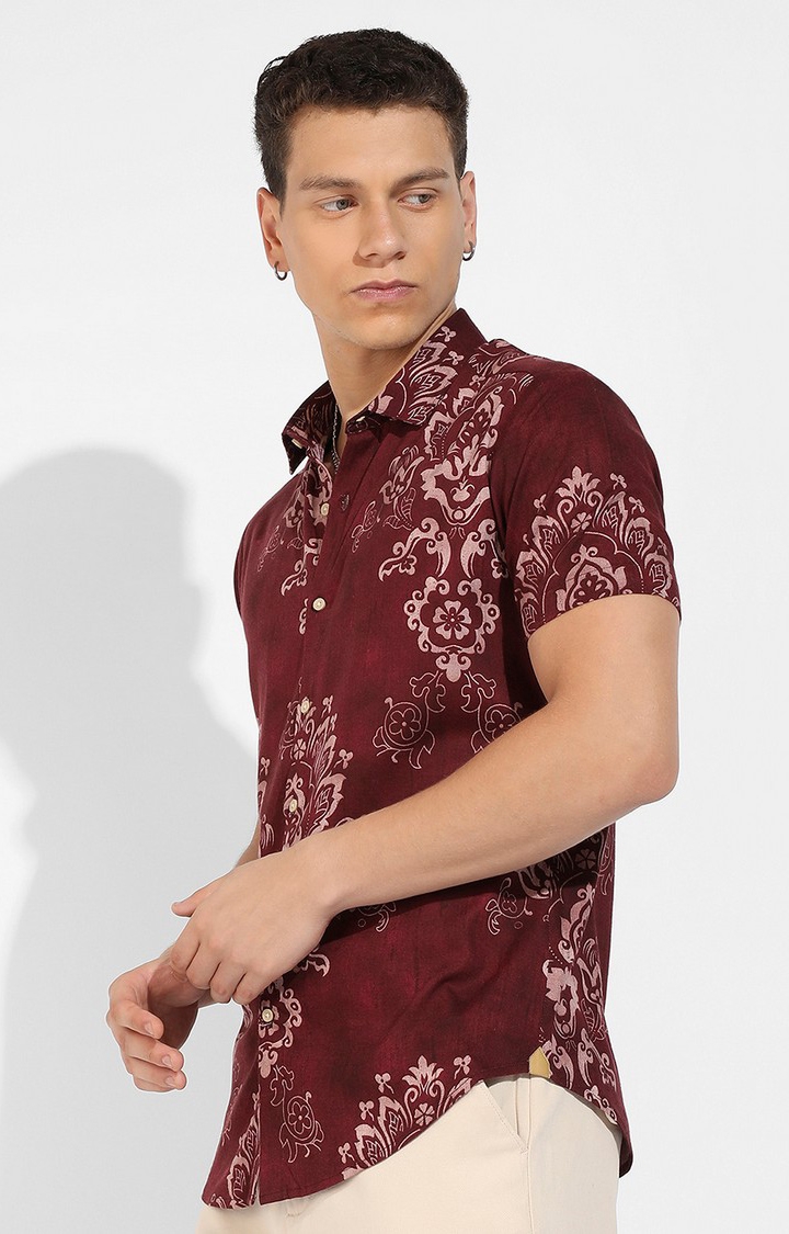 CAMPUS SUTRA | Men's Brown Rayon Printed Casual Shirts