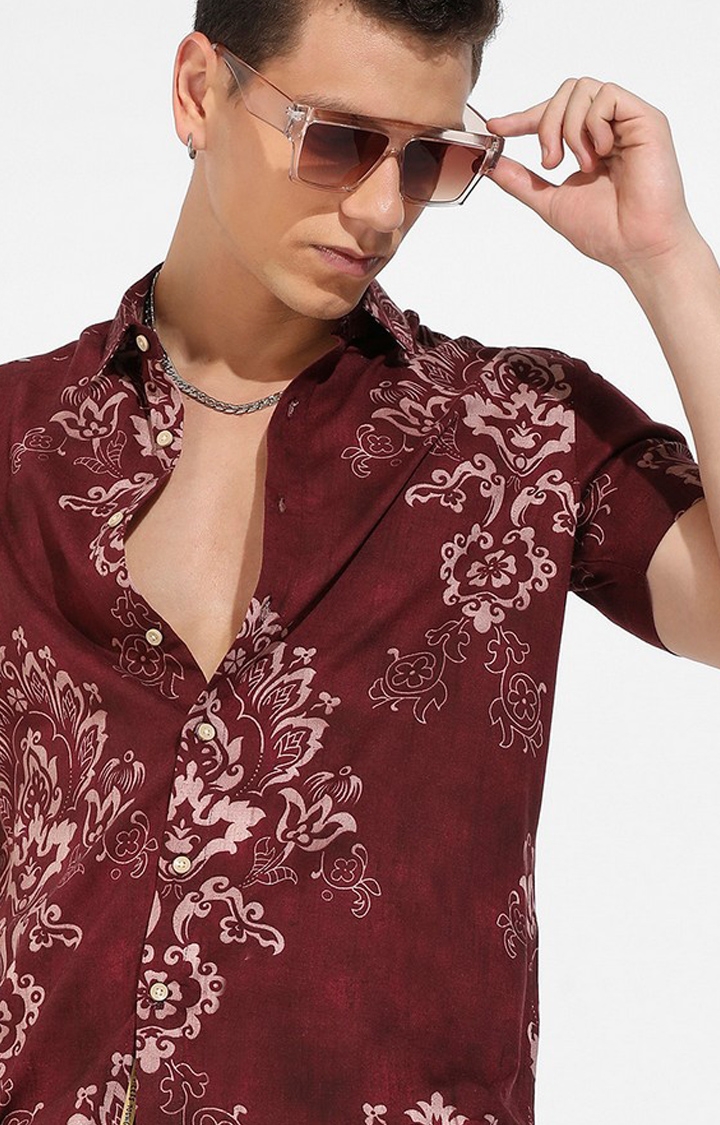 Men's Brown Rayon Printed Casual Shirts