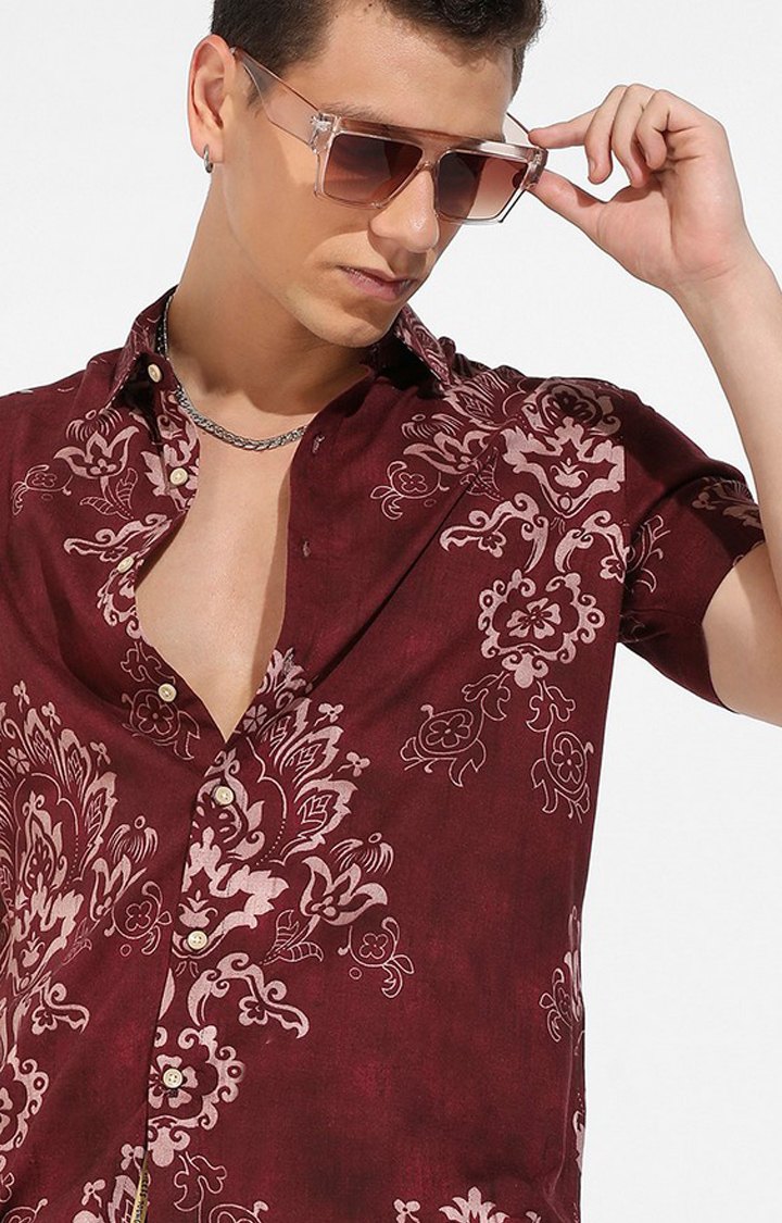 Men's Brown Printed Casual Shirts
