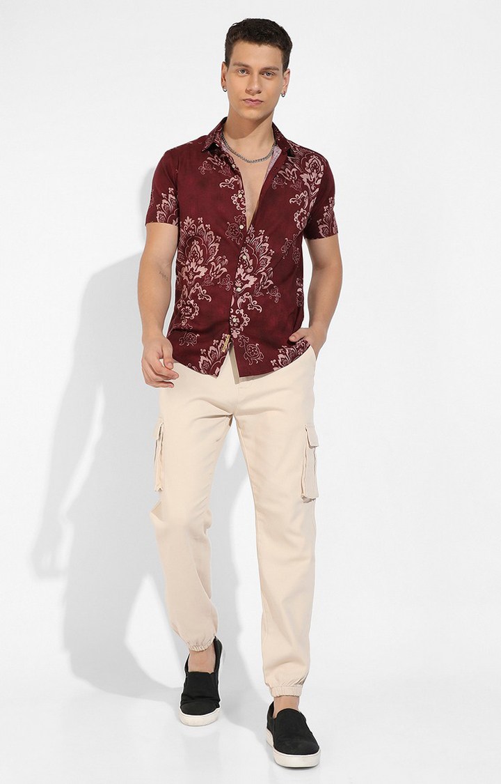 Men's Brown Printed Casual Shirts
