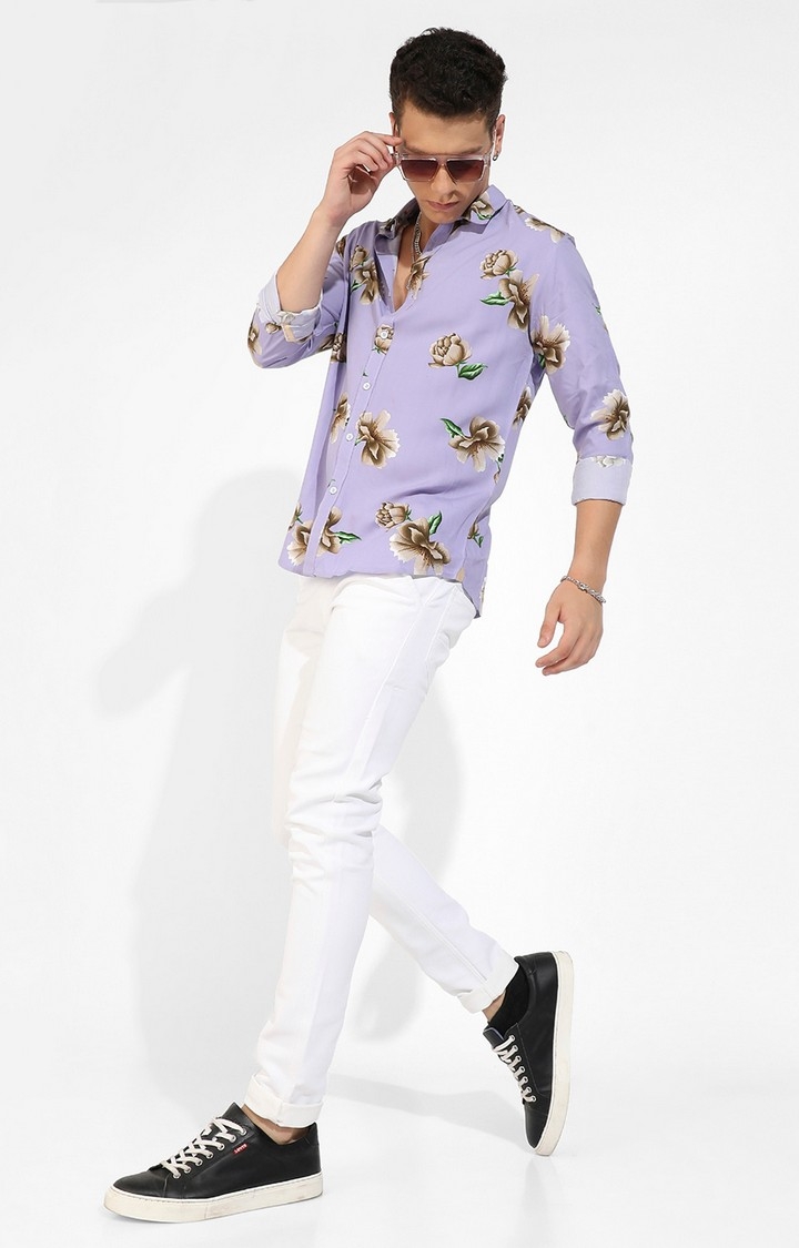 Men's Lavender Rayon Floral Printed Casual Shirts
