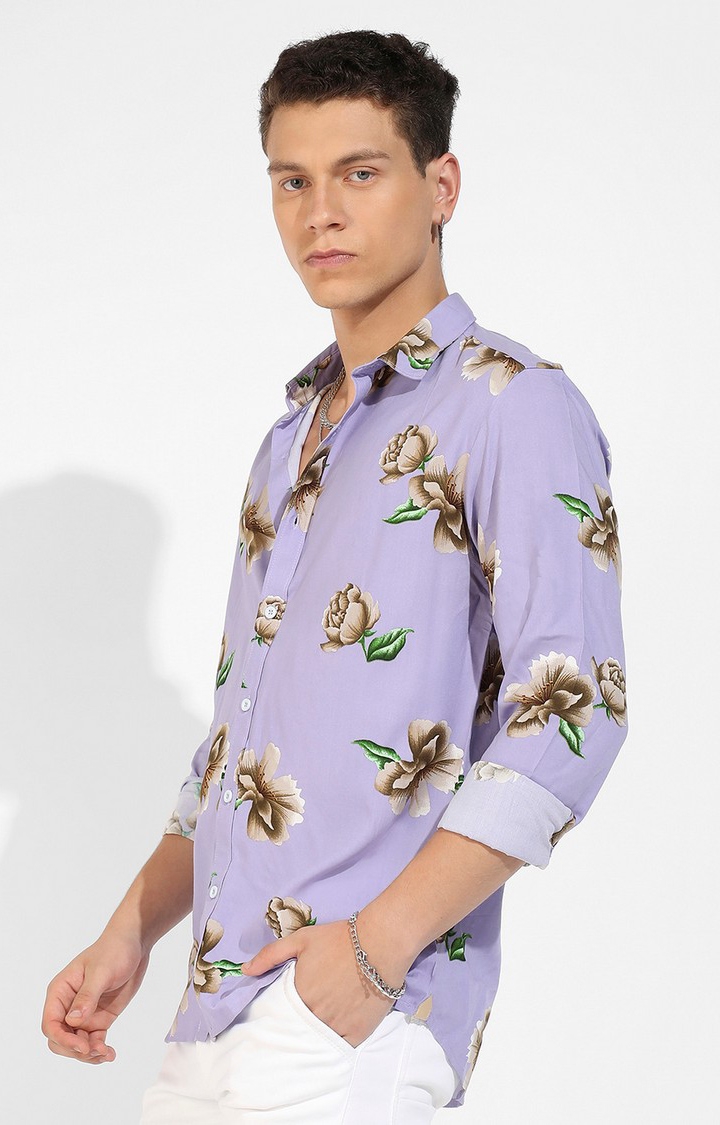 Men's Lavender Rayon Floral Printed Casual Shirts