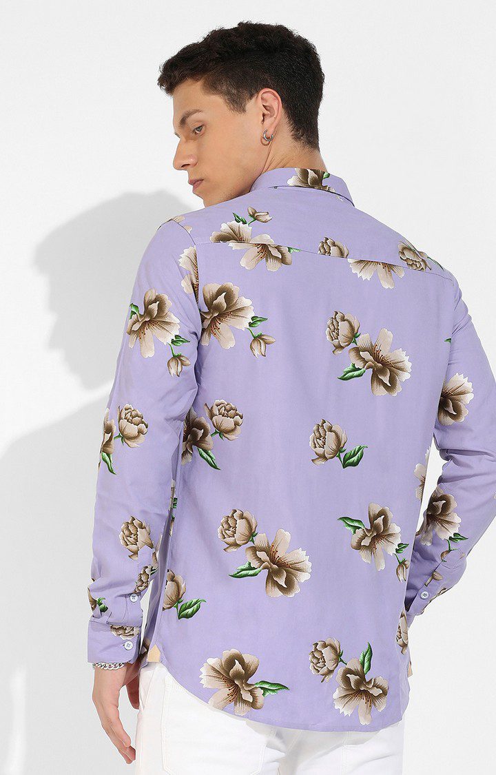 Men's Lavender Rayon Floral Printed Casual Shirts