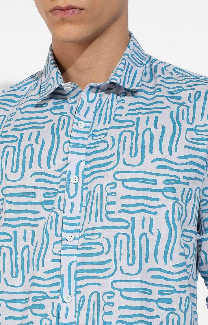 Men's Blue Cotton Printed Casual Shirts